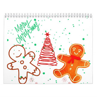 Cute Christmas Gingerbread Man and Tree Pattern. Calendar