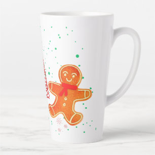 Cute Christmas Gingerbread Man and Tree Pattern. Latte Mug