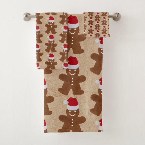 Cute Christmas Gingerbread Man Cookies Kraft  Bath Towel Set