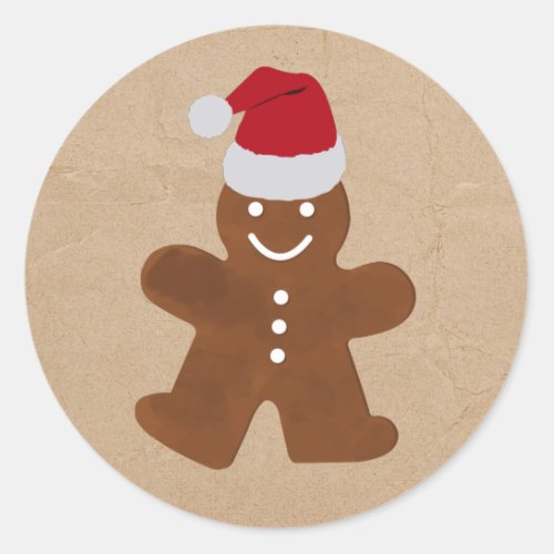 Cute Christmas Gingerbread Man Cookies Kraft  Classic Round Sticker