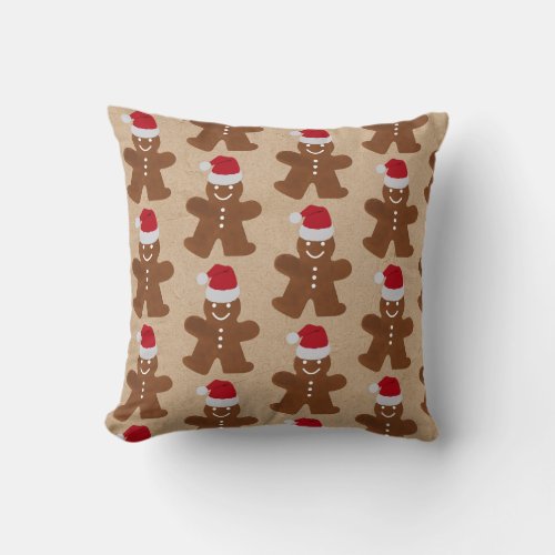 Cute Christmas Gingerbread Man Cookies Kraft  Throw Pillow