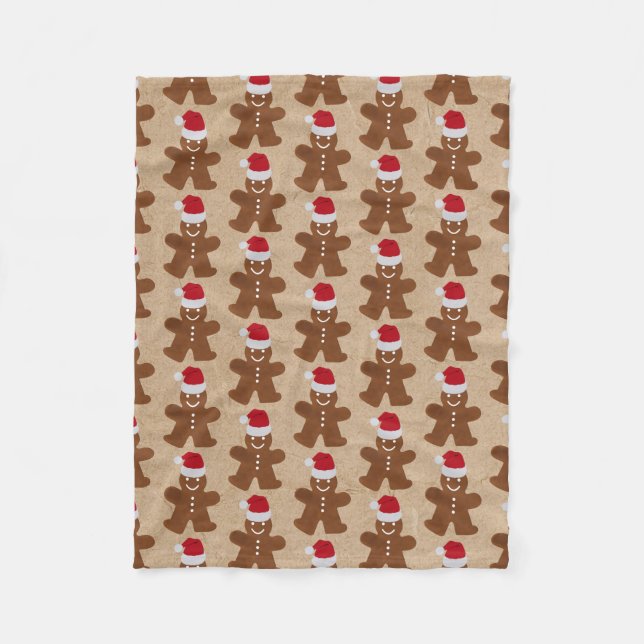 Cute Christmas Gingerbread Man Kraft  Fleece Blanket (Front)