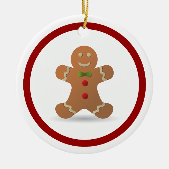 Cute Christmas Gingerbread Man Personalized Ceramic Ornament (Front)