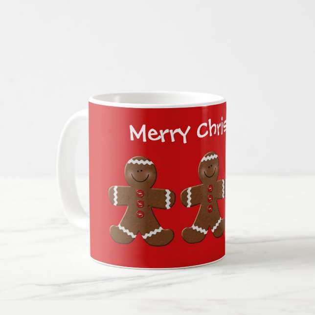 Cute Christmas Gingerbread Man Personalized Coffee Mug (Front Left)