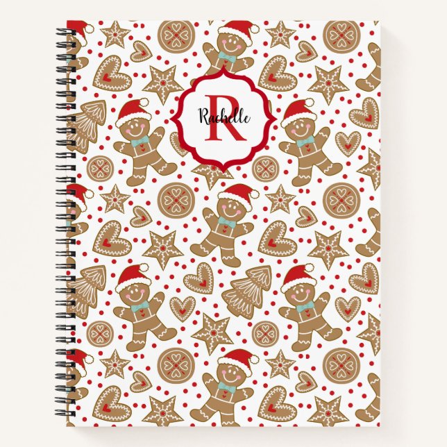 Cute Christmas Gingerbread Man Recipe Cookbook Notebook (Front)