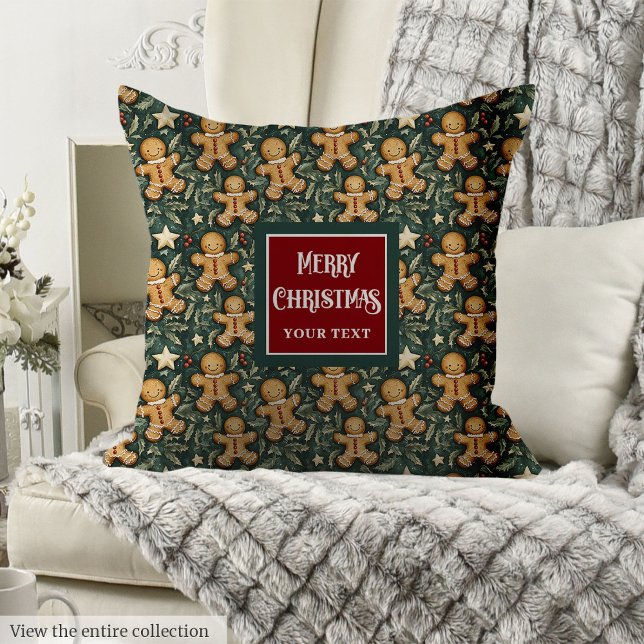 Cute Christmas Gingerbread Man Sage Green Muted Throw Pillow (Cute Christmas Gingerbread Man Sage Green Muted Throw Pillow)