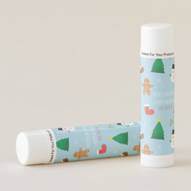 Cute Christmas Gingerbread Man Snowman Lip Balm (Front)