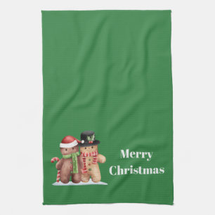 Cute Christmas Gingerbread Man Stylish Green Kitchen Towel