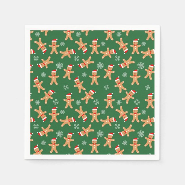 Cute Christmas Gingerbread Men on Green Napkins (Front)