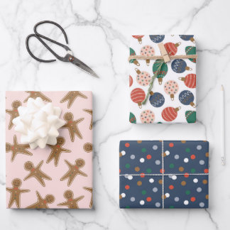 Cute Christmas Gingerbread & Ornaments Pattern Wrapping Paper Sheets
