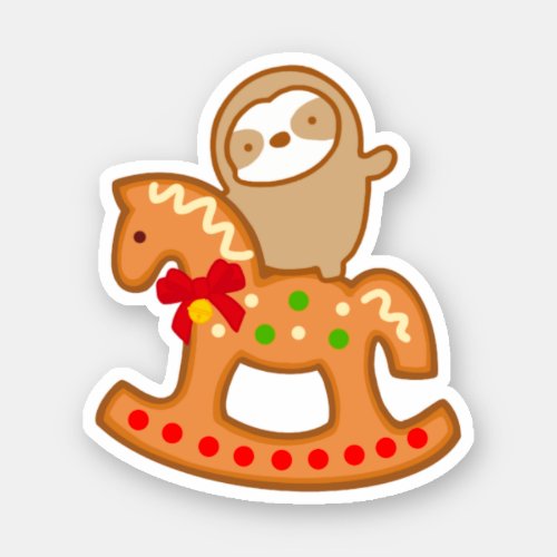 Cute Christmas Gingerbread Rocking Horse Sloth  Sticker