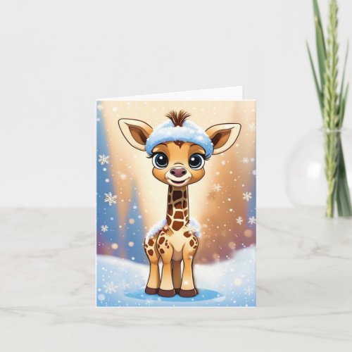 Cute Christmas Giraffe Beanie Hat OWN ART Blank  Card