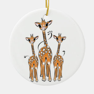 Cute Christmas Giraffe family safari animals Ceramic Ornament