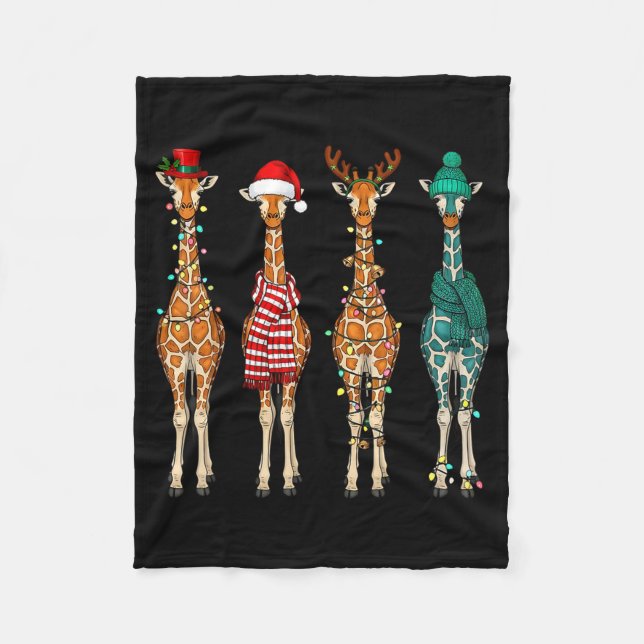 Cute Christmas Giraffe Funny Animal Lover Gift Kid Fleece Blanket (Front)
