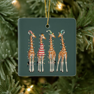 Cute Christmas Giraffe Funny Holiday Animal Lover Ceramic Ornament