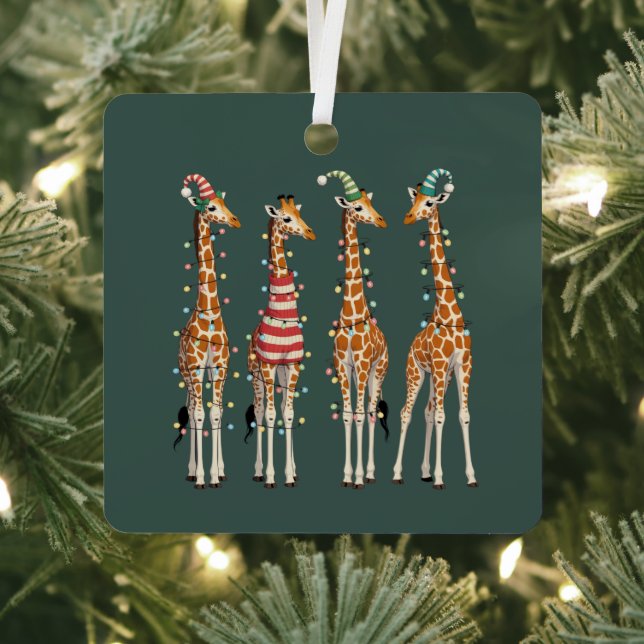 Cute Christmas Giraffe Funny Holiday Animal Lover Metal Ornament (Insitu)