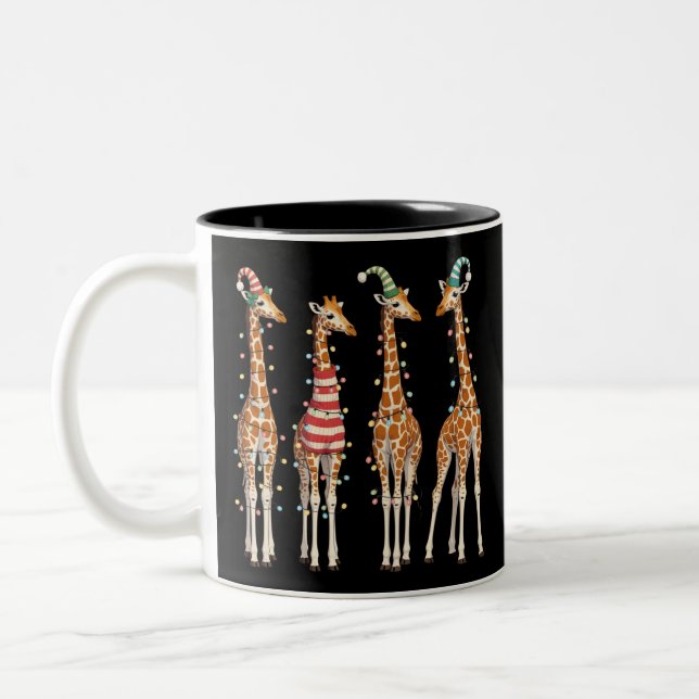Cute Christmas Giraffe Funny Holiday Animal Lover Two-Tone Coffee Mug (Left)