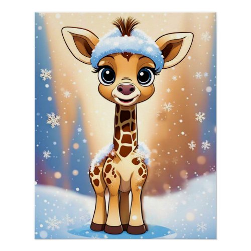 Cute Christmas Giraffe in Beanie Hat MY OWN ART  Poster