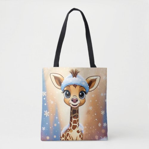 Cute Christmas Giraffe in Beanie Hat MY OWN ART  Tote Bag