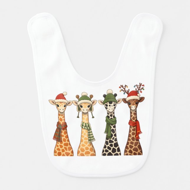 Cute Christmas Giraffe Lover Festive Giraffes Xmas Baby Bib (Front)