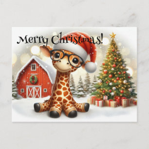 Cute Christmas Giraffe Postcard