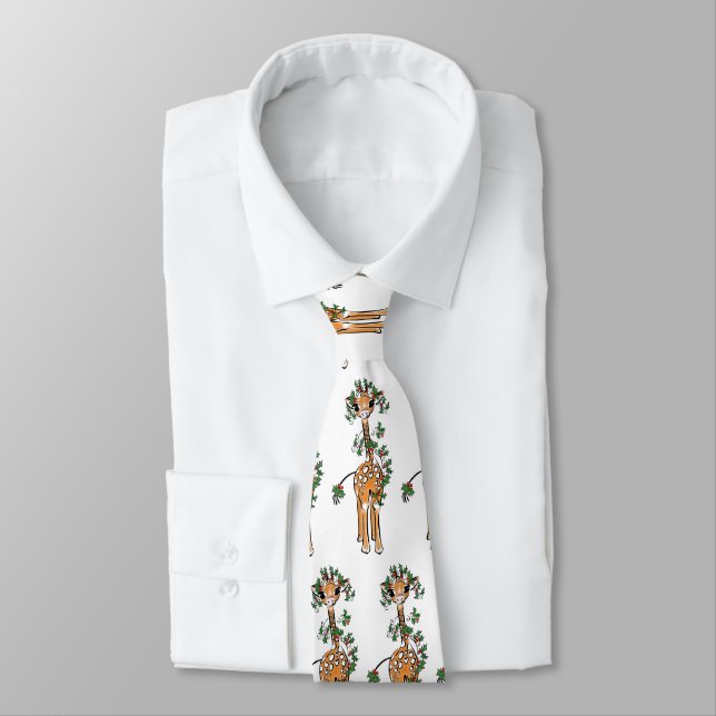 Cute Christmas Giraffe red green greenery Neck Tie (Tied)