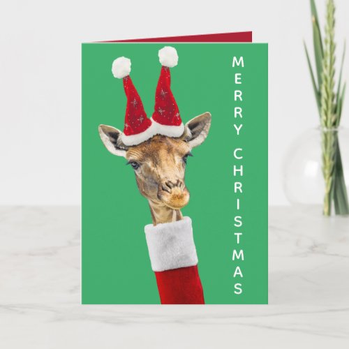 Cute Christmas Giraffe with Hat and Turtleneck Holiday Card