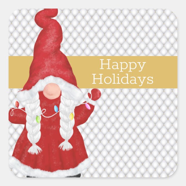 Cute Christmas Girl Gnome Holiday Square Sticker (Front)