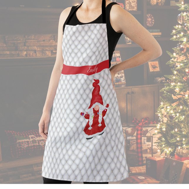 Cute Christmas Girl Gnome Personalized   Apron (Creator Uploaded)