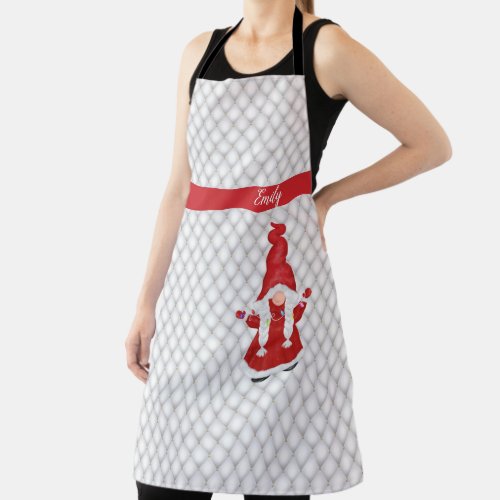 Cute Christmas Girl Gnome Personalized   Apron