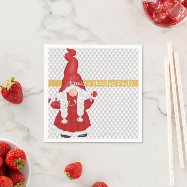 Cute Christmas Girl Gnome Personalized  Napkins (Insitu)