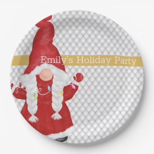 Cute Christmas Girl Gnome Personalized Paper Plates
