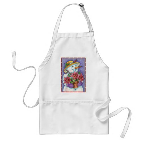 Cute Christmas Girl Snowman with Poinsettia Adult Apron