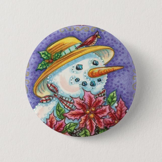 Cute Christmas Girl Snowman with Poinsettia Button (Front)