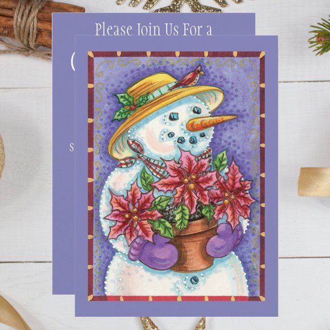 Cute Christmas Girl Snowman with Poinsettia Invitation (Creator Uploaded)