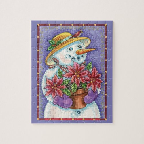 Cute Christmas Girl Snowman with Poinsettia Jigsaw Puzzle