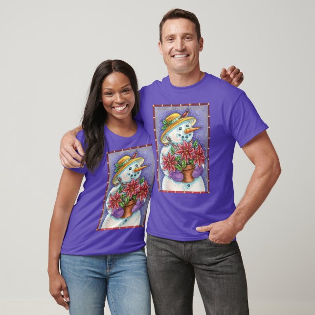 Cute Christmas Girl Snowman with Poinsettia T-Shirt (Unisex)