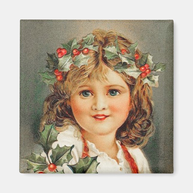 Cute Christmas Girl Vintage Magnet (Front)