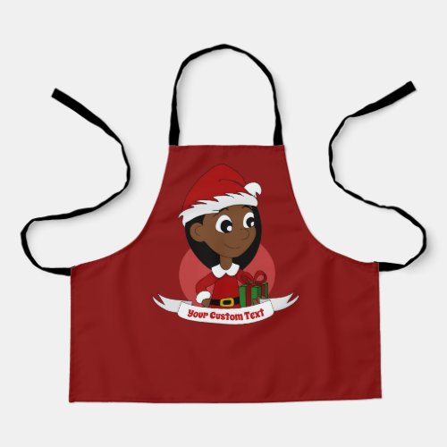 Cute Christmas girl with a red hat _ cartoon Apron