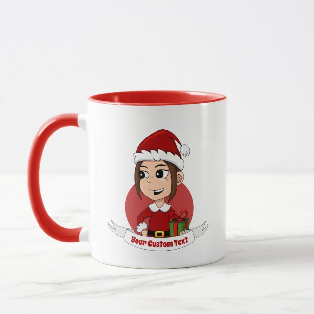 Cute Christmas girl with brown hair Mug (Left)