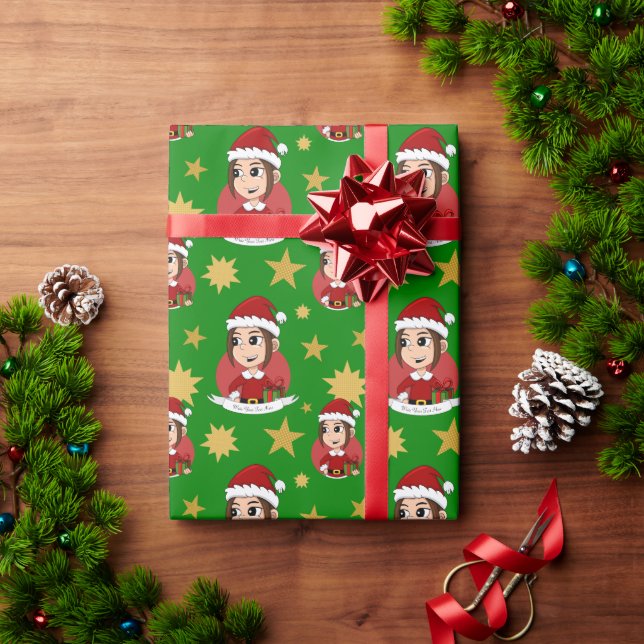 Cute Christmas girl with brown hair Wrapping Paper (Holiday Gift)