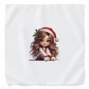 Cute Christmas Girl with Santa Hat Art Bandana