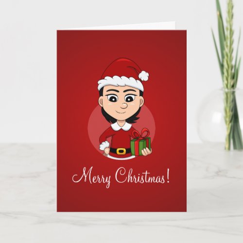 Cute Christmas girl with short black hair Holiday Card