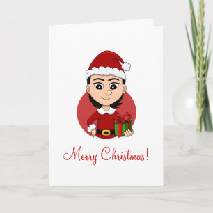Cute Christmas girl with short black hair Holiday Card