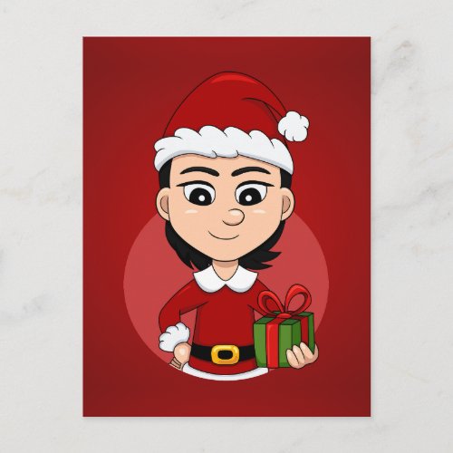 Cute Christmas girl with short black hair Holiday Postcard