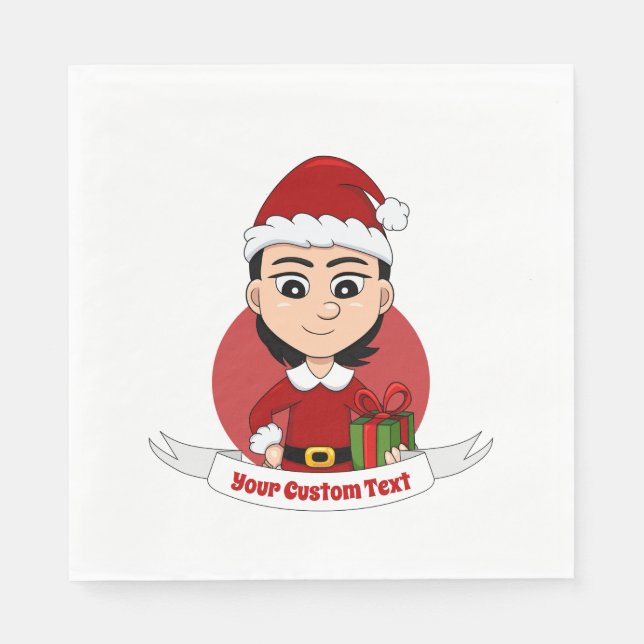 Cute Christmas girl with short black hair Napkins (Front)