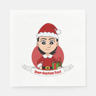 Cute Christmas girl with short black hair Napkins
