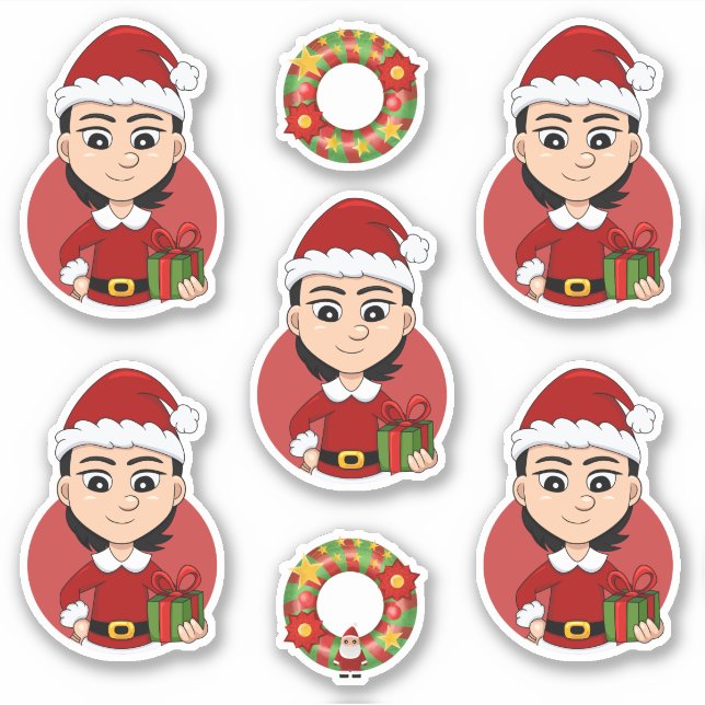 Cute Christmas girl with short black hair Sticker (Front)