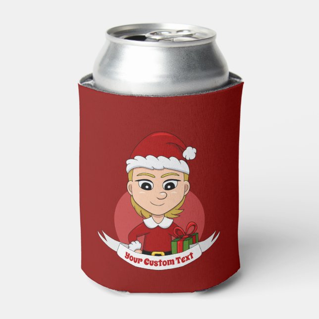 Cute Christmas girl with short blonde hair Can Cooler (Can Front)