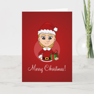 Cute Christmas girl with short blonde hair Holiday Card